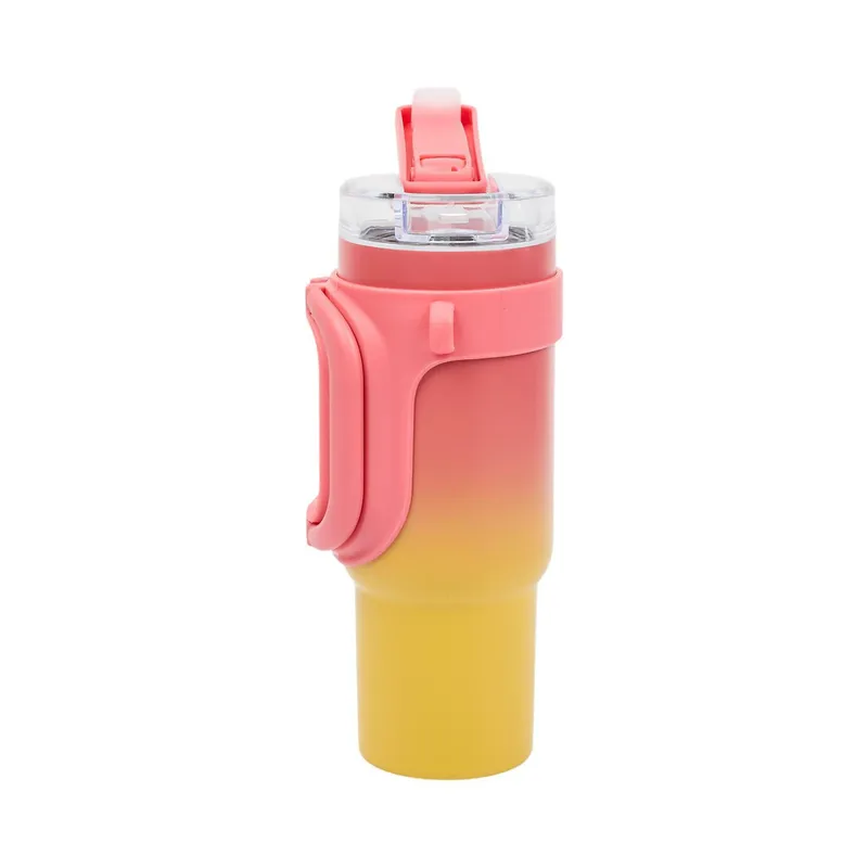 Kubek Termiczny Podróżny MEBLIVA Malibu, Pojemność 900 ml - Różowo-Żółty