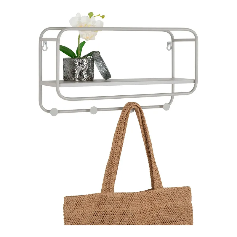 Wieszak Ścienny Z Półką MEBLIVA Feira 45x15cm, Metal Skandynawski - Szary