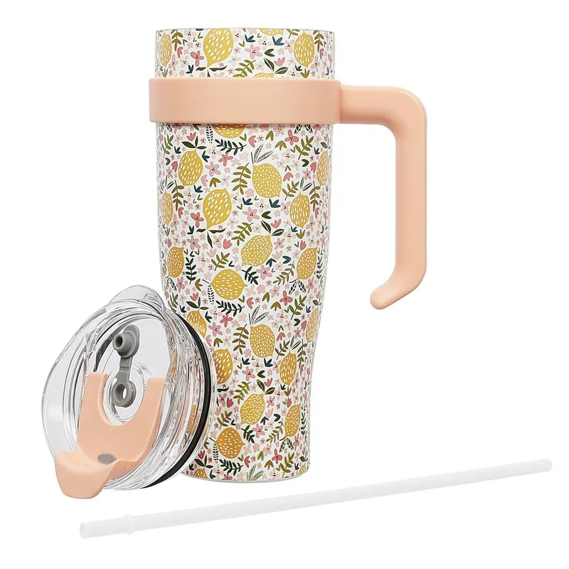 Kubek Termiczny MEBLIVA Miami Floral, Stal Nierdzewna 1200 ml - Żółty
