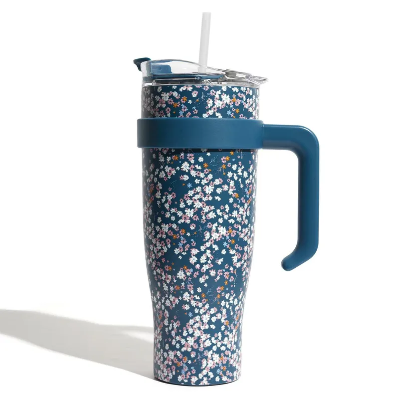 Kubek Termiczny MEBLIVA Miami Floral, Stal Nierdzewna 1200 ml - Niebieski