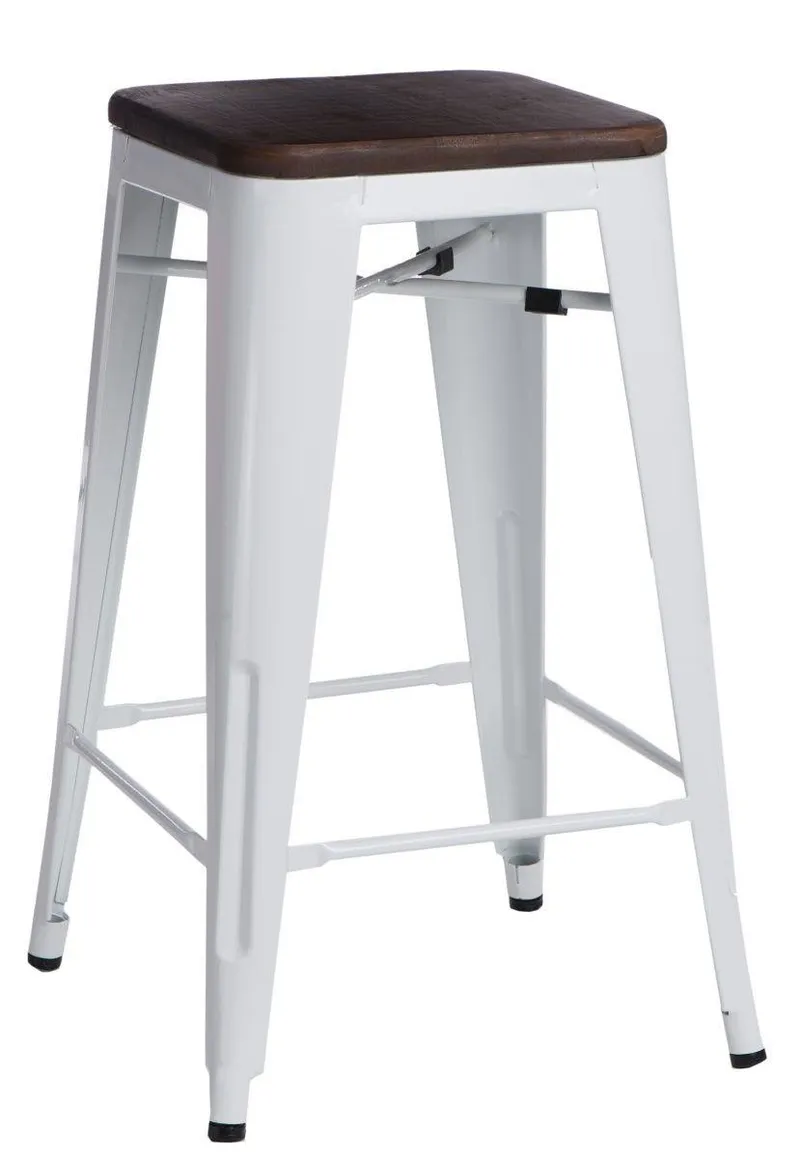 Hoker Barowy MEBLIVA Paris Wood 75cm Drewno Sosna - Biały