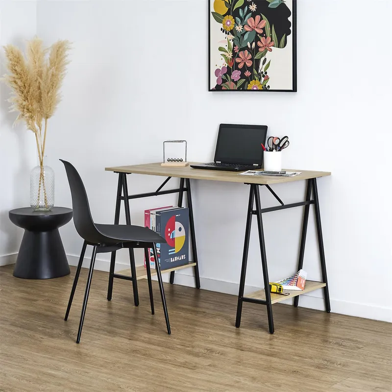 Biurko MEBLIVA Archi 110x60 Loft Z Półkami, Naturalny - Czarny