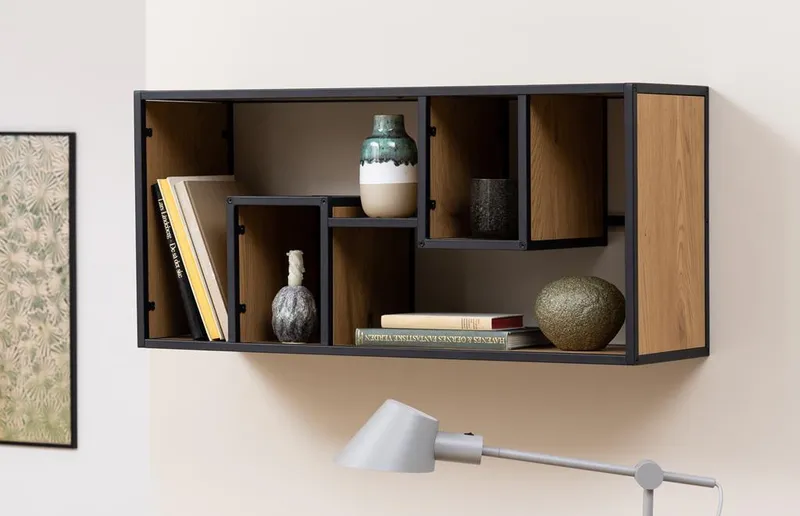 Półka Naścienna MEBLIVA Seaford III Metal/MDF - Dąb/Czarny