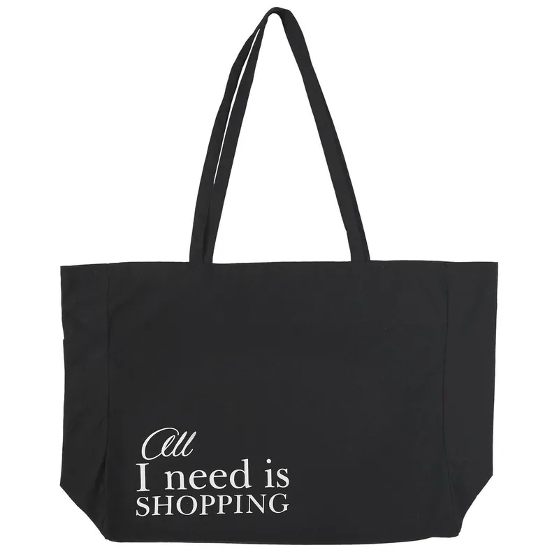 Torba Shopper MEBLIVA All I Need Is Shopping, Bawełna - Czarna