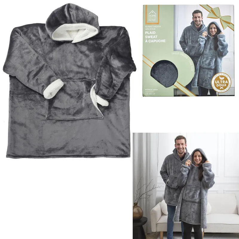 Bluza Ocieplana MEBLIVA Snuddie, Szeroka Z Kapturem - Szara