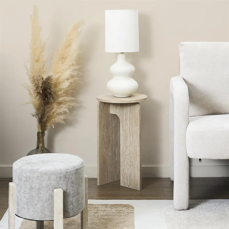 Stolik Pomocniczy MEBLIVA Stone Okrągły Japandi 30 cm - Beżowy