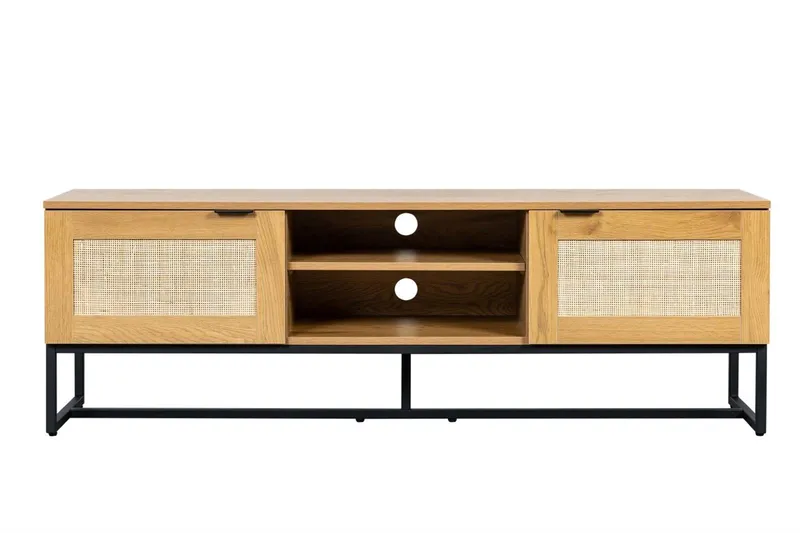 Szafka RTV MEBLIVA Capri 150 cm, Nowoczesna, Rattanowa - Naturalny