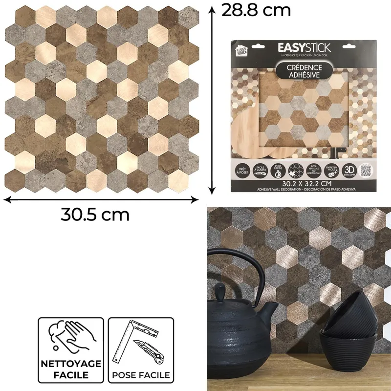 Panel Winylowy Samoprzylepny Easy Stick MEBLIVA 30,5×28,8 cm - Brązowy