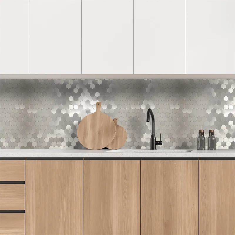 Panel Winylowy Samoprzylepny Easy Stick MEBLIVA, Mozaika - Srebrny