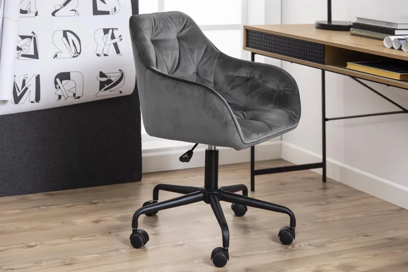 Fotel Biurowy MEBLIVA Brooke Welur, Ergonomiczny - Szary Jasny