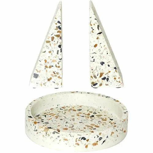 Zestaw Terrazzo MEBLIVA 2 Podpórki + Miseczka, Ceramika - Multikolor