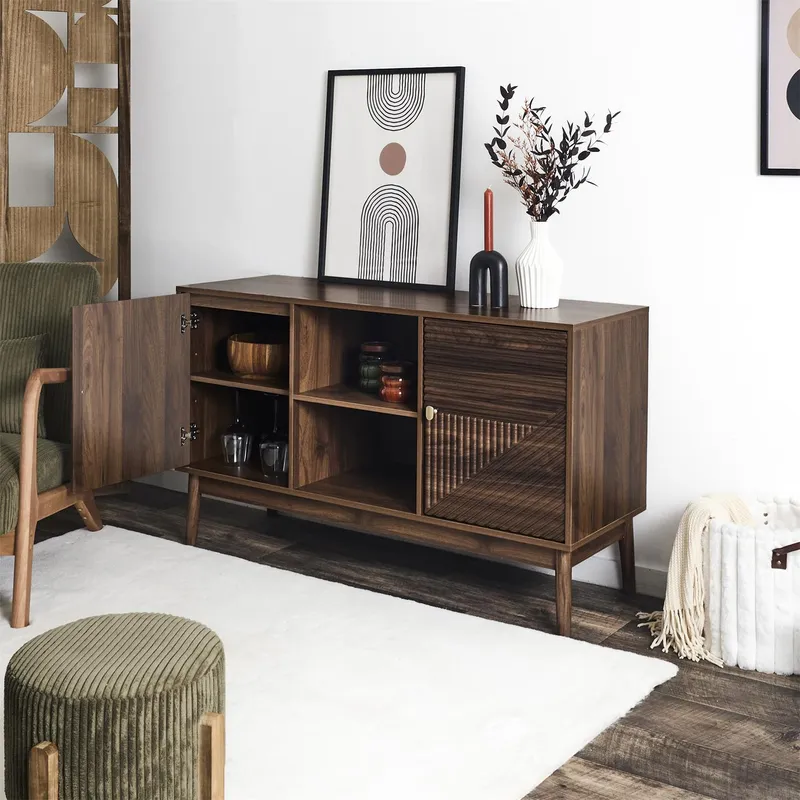 Komoda MEBLIVA Tiffany, MDF Ryflowany, 120 cm - Orzech
