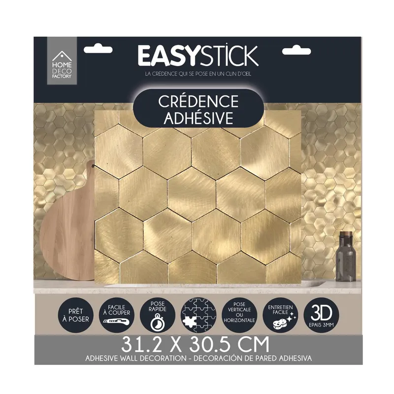 Panel Winylowy Samoprzylepny MEBLIVA Easy Stick, Mozaika PCV - Złoty
