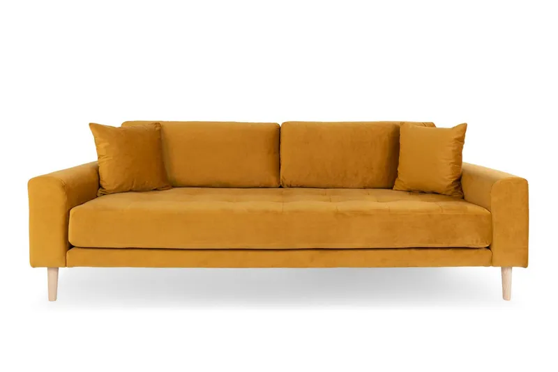 Sofa MEBLIVA Lido 3-OSOBOWA, Aksamit, Naturalne Nogi - Żółta