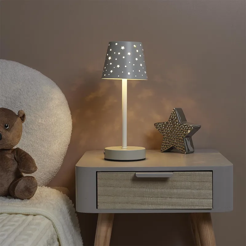 Lampa Stołowa MEBLIVA Z Ażurowymi Gwiazdkami - Biała
