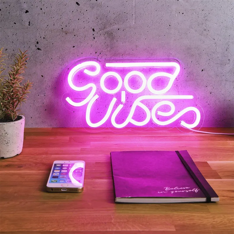 Lampa Dekoracyjna MEBLIVA Good Vibes Neon LED - Różowa