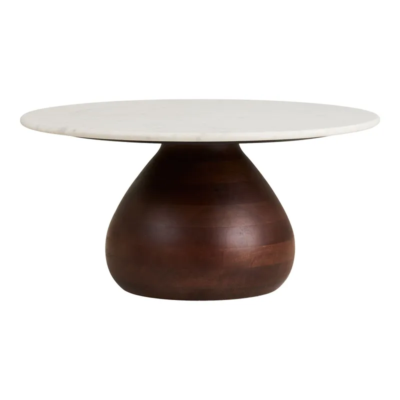 Stolik Kawowy MEBLIVA Heide Marmur/Drewno Mango, 70 cm - Biały