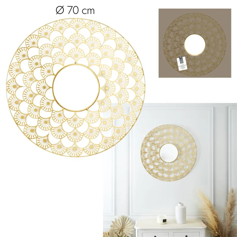 Lustro Mandala MEBLIVA 69cm Okrągłe Metal - Złoty