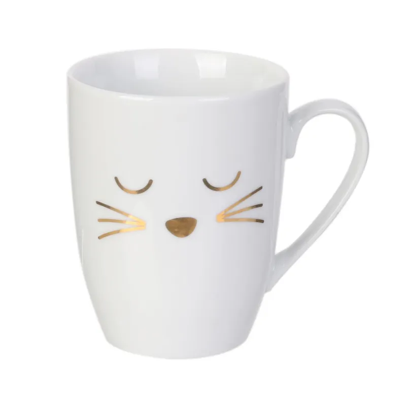 Kubek Kotek MEBLIVA Porcelana Z Łyżeczką 350 ml - Biały