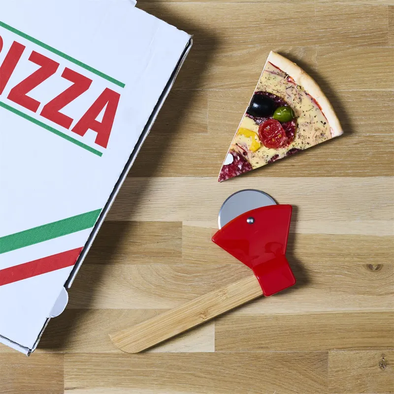 Nóż Do Pizzy MEBLIVA Siekierka Bambusowy 21 cm - Czerwony
