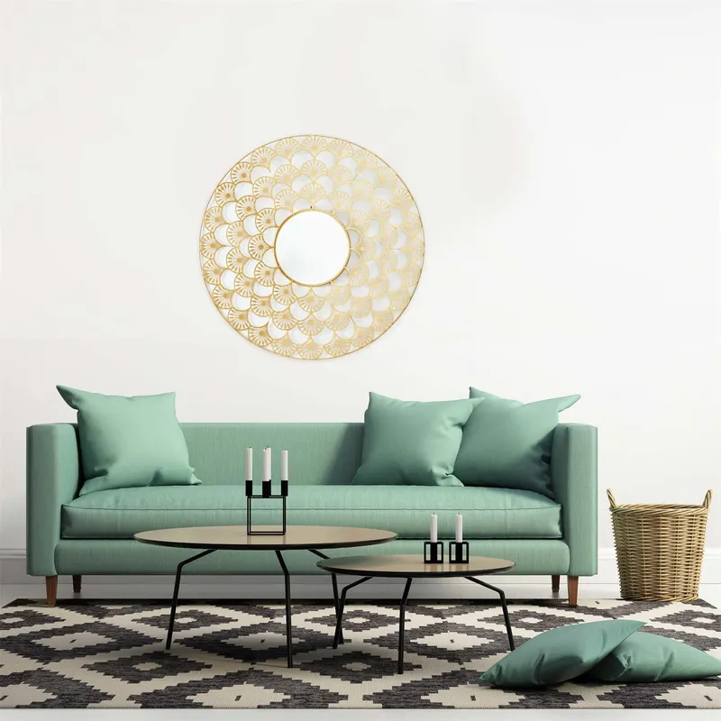 Lustro Mandala MEBLIVA 69cm Okrągłe Metal - Złoty