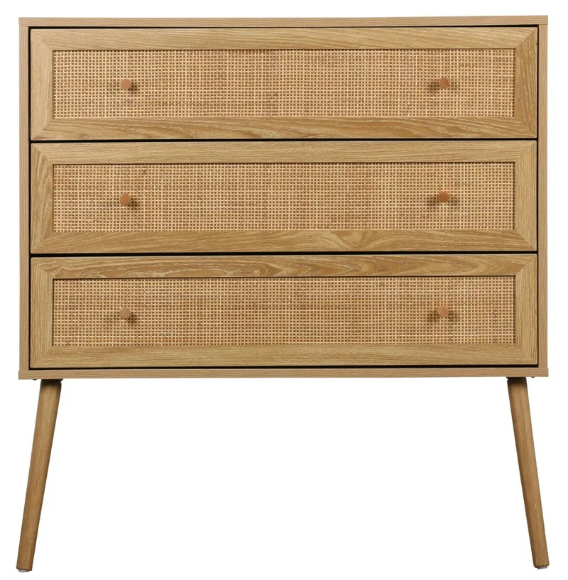 Komoda MEBLIVA Ballo 3 Szuflady, Rattan, Styl Boho - Naturalny