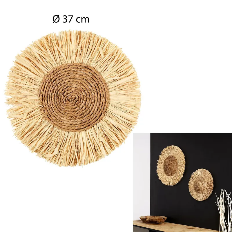 Dekoracja Ścienna MEBLIVA Z Rafii Okrągła 37cm - Naturalny