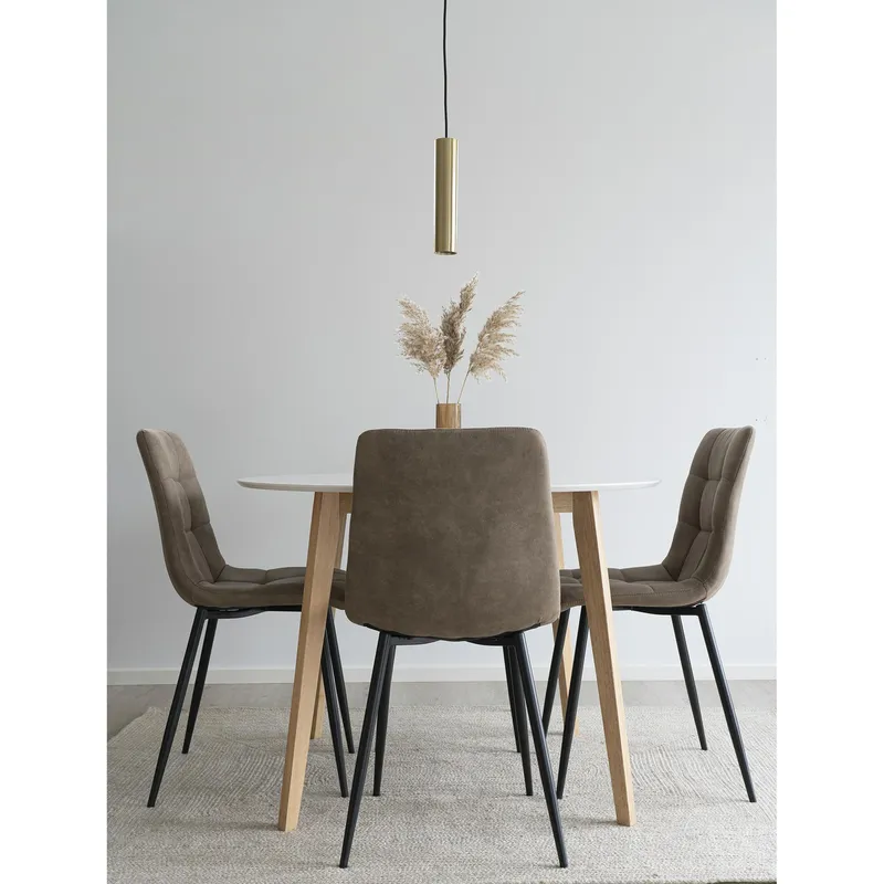 Stół MEBLIVA Vojens Okrągły 105cm MDF, Biały - Naturalny