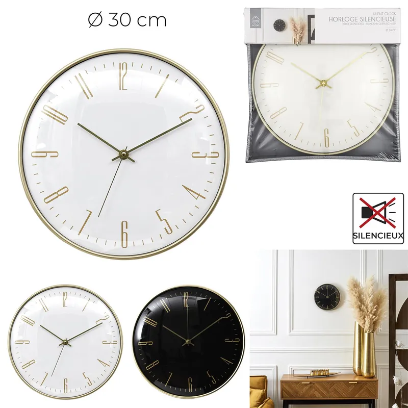 Zegar Ścienny MEBLIVA Luce Aluminium 30 cm - Biały/Złoty