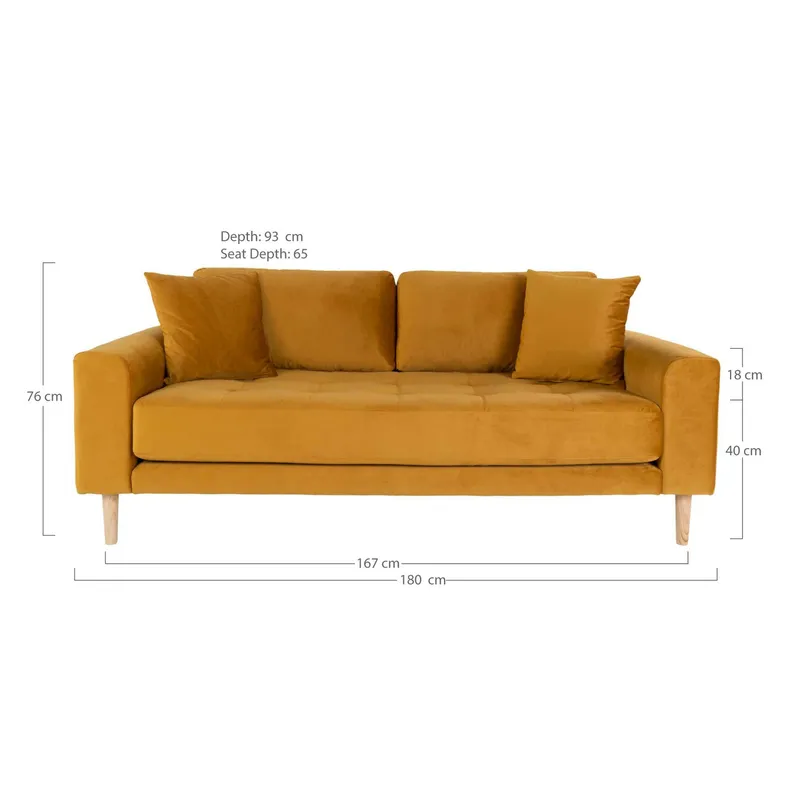 Sofa MEBLIVA Lido 2,5 Osobowa, Aksamit, Nogi Naturalne - Żółta