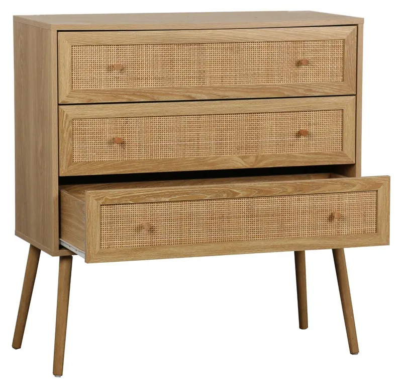 Komoda MEBLIVA Ballo 3 Szuflady, Rattan, Styl Boho - Naturalny