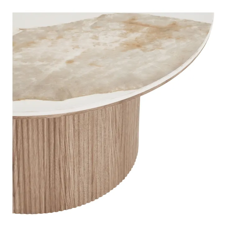 Stolik Kawowy MEBLIVA Athens Ceramiczny Okrągły 80 cm - Biały/Brązowy