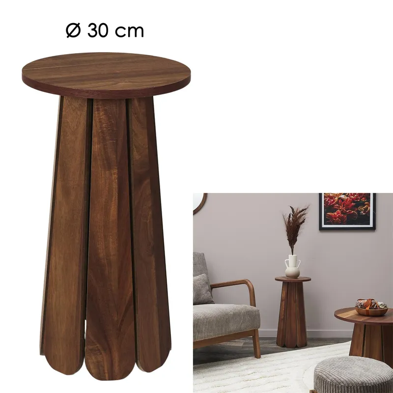 Stolik Boczny MEBLIVA Will 30cm, Okrągły, MDF, Rustykalny - Orzech