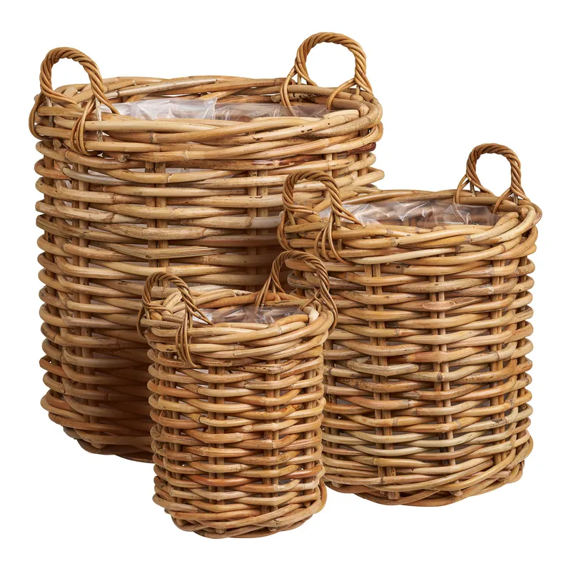 Kosze Do Przechowywania MEBLIVA Burton, Rattan, Zestaw 3 szt. - Naturalny