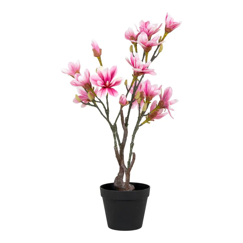 Sztuczna Roślina MEBLIVA Magnolia Różowa Polietylen 74cm - Zielony