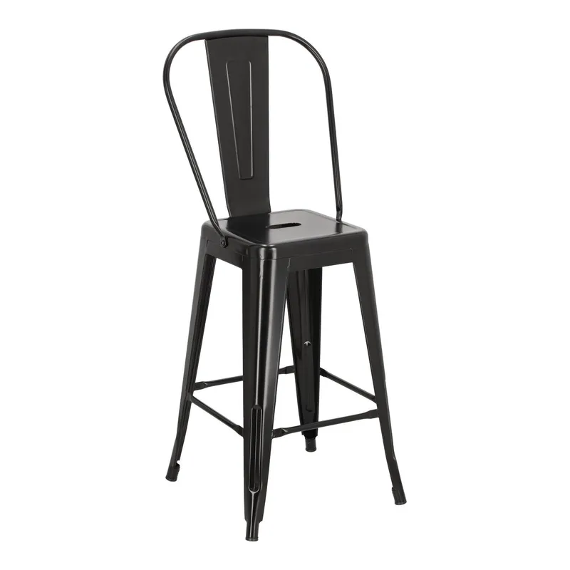 Hoker Barowy MEBLIVA Paris Back 66cm, Metal Industrialny - Czarny
