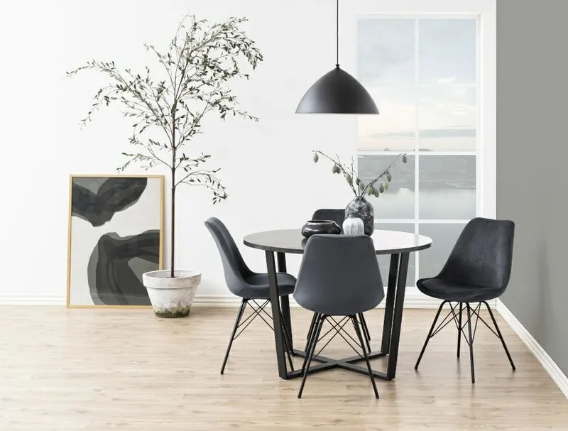 Stół Do Jadalni MEBLIVA Amble Marmurowy Okrągły 110 cm - Czarny