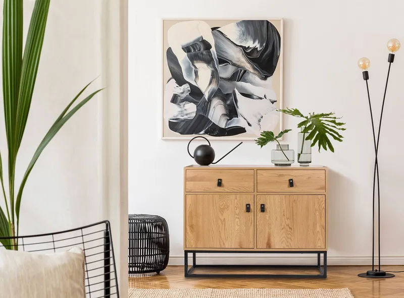 Komoda MEBLIVA Abbott Drewno Skandynawskie 100 cm - Dąb/Czarna