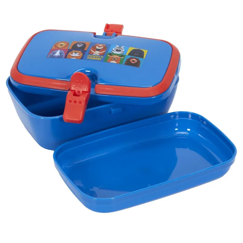 Lunch Box Dziecięcy MEBLIVA Dżungla, Tworzywo Sztuczne - Niebieski