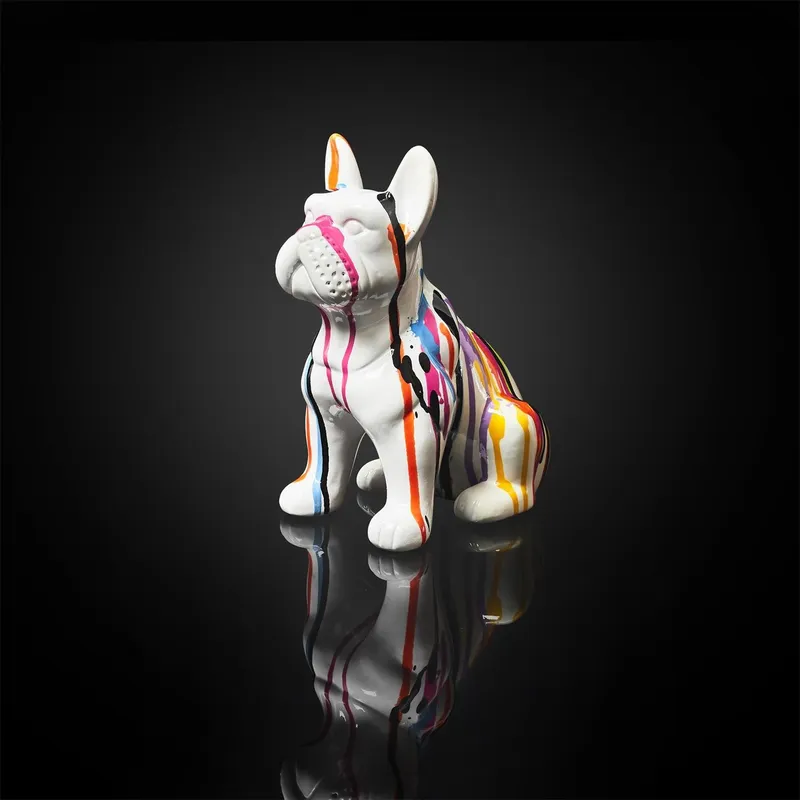 Figurka Buldog Francuski MEBLIVA Ceramika 20 cm - Biały Multikolor