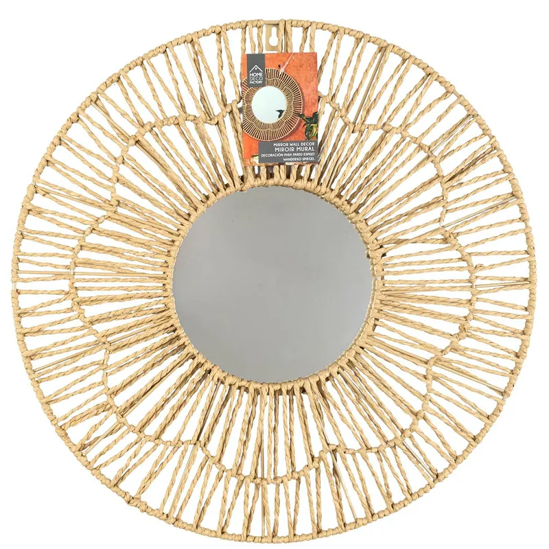 Lustro Boho MEBLIVA Nairobia 50cm, Okrągłe, Metal - Naturalny