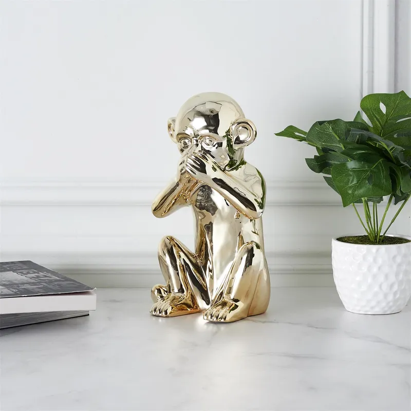 Figurka Dekoracyjna MEBLIVA Monkey Ceramiczna, 30 cm - Złota