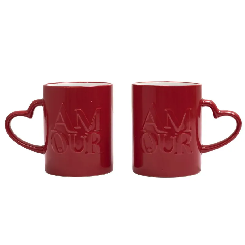 Zestaw 2 Kubków MEBLIVA Amour Ceramiczne 300ml - Czerwone
