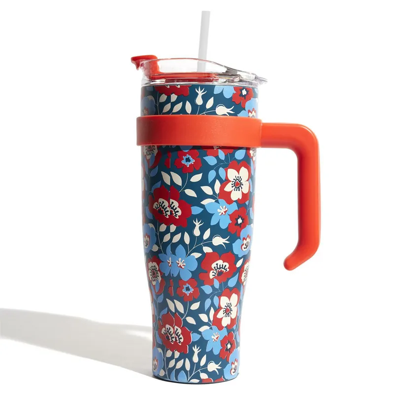 Kubek Termiczny MEBLIVA Miami Floral, Stal Nierdzewna 1200 ml - Czerwony