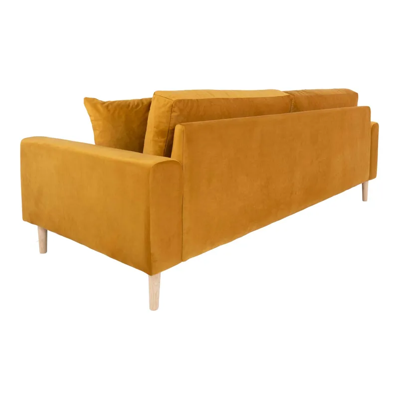 Sofa MEBLIVA Lido 3-OSOBOWA, Aksamit, Naturalne Nogi - Żółta
