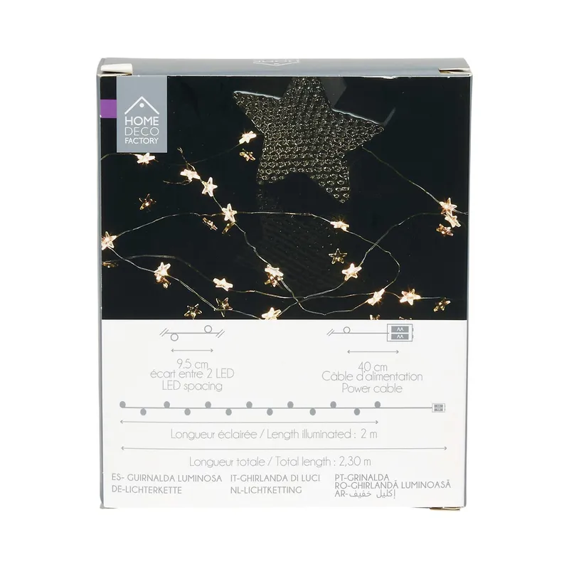 Girlanda LED 20 Gwiazdy MEBLIVA, 230 cm, Na Baterie - Transparentna