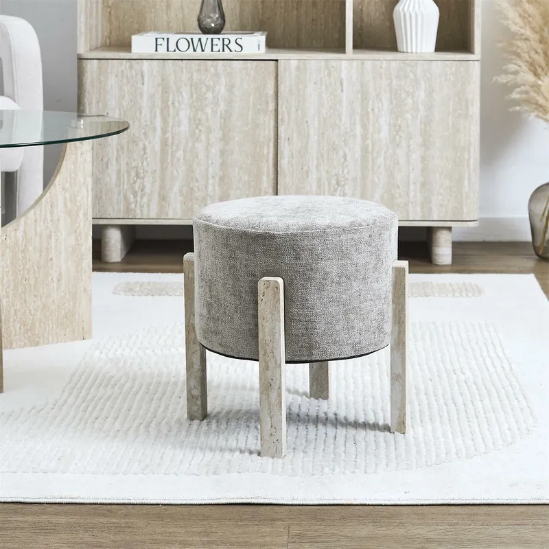 Puf MEBLIVA Scott Taupe Trawertyn - Okrągły, 35 cm - Szary