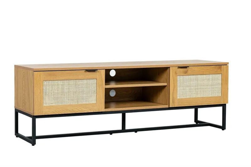 Szafka RTV MEBLIVA Capri 150 cm, Nowoczesna, Rattanowa - Naturalny
