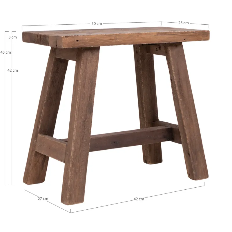 Stołek MEBLIVA Barcelona Tekowy Naturalny, Skandynawski, 45 cm - Drewno