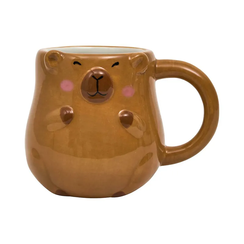 Kubek Ceramiczny MEBLIVA Kapibara 350 ml, Szkliwiona Ceramika - Brązowy